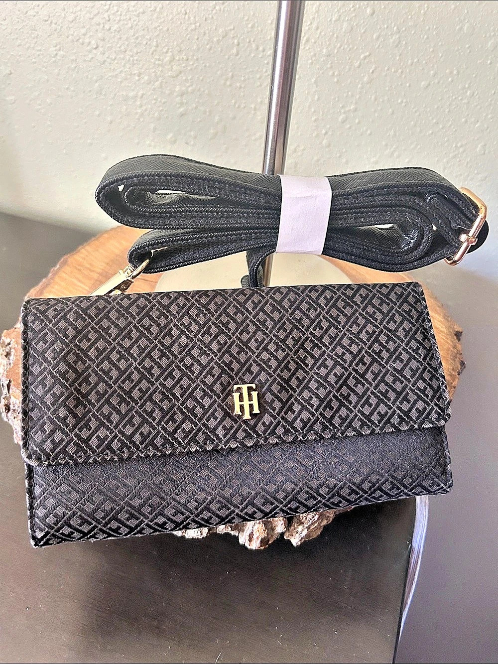 Tommy Hilfiger TH Monogram Phone Pouch Black Crossbody Bag